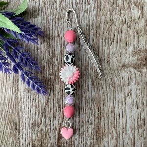 Bookmark Cow Flower Handcrafted Artisan Beaded Metal Journal Gift Read Book